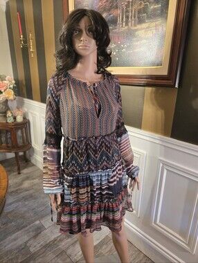 Desigual Multicolor Tiered Long-Sleeve Printed Dress